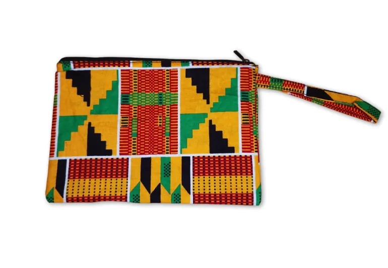 Afrikaanse wax print Make-up tasje / handtasje / etui / potloden mapje / pennentasje - Oranje / groen Kente