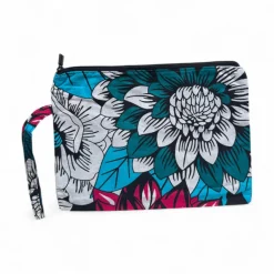 Afrikaanse wax print Make-up tasje / handtasje / etui / potloden mapje / pennentasje - Roze en Groene Bloemen