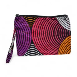 Afrikaanse wax print Make-up tasje / handtasje / etui / potloden mapje / pennentasje - Oranje & Paars Concentrische Cirkel