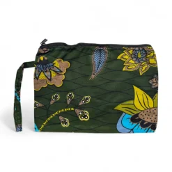 Afrikaanse wax print Make-up tasje / handtasje / etui / potloden mapje / pennentasje - Donkergroen & Geel Botanical Flow