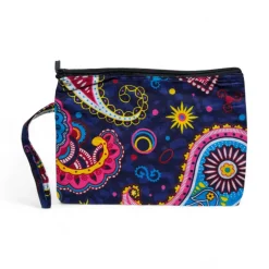 Afrikaanse wax print Make-up tasje / handtasje / etui / potloden mapje / pennentasje - Blauw Roze Paisley