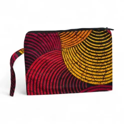 Afrikaanse wax print Make-up tasje / handtasje / etui / potloden mapje / pennentasje - Rood & Geel Concentrische Cirkel
