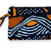 Afrikaanse wax print Make-up tasje / handtasje / etui / potloden mapje / pennentasje - Bruine / oranje Bogolan Symbols