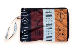 Afrikaanse wax print Make-up tasje / handtasje / etui / potloden mapje / pennentasje - Bruine Bogolan Symbols
