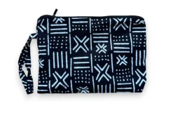 Afrikaanse wax print Make-up tasje / handtasje / etui / potloden mapje / pennentasje - Zwart Witte X Bogolan
