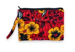 Afrikaanse wax print Make-up tasje / handtasje / etui / potloden mapje / pennentasje - Rode Flowers