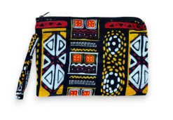 Afrikaanse wax print Make-up tasje / handtasje / etui / potloden mapje / pennentasje - Rood Geel Bogolan