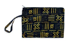 Afrikaanse wax print Make-up tasje / handtasje / etui / potloden mapje / pennentasje - Zwart / Geel Bogolan
