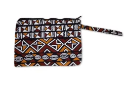 Afrikaanse wax print Make-up tasje / handtasje / etui / potloden mapje / pennentasje - Mosterd / Witte Bogolan