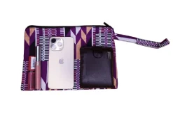 Afrikaanse wax print Make-up tasje / handtasje / etui / potloden mapje / pennentasje - Paarse kente print