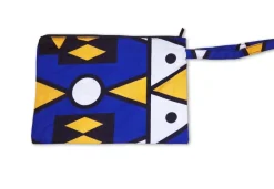 Afrikaanse wax print Make-up tasje / handtasje / etui / potloden mapje / pennentasje - Blauw Gele Samakaka