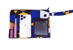 Afrikaanse wax print Make-up tasje / handtasje / etui / potloden mapje / pennentasje - Blauw Gele Samakaka