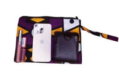 Afrikaanse wax print Make-up tasje / handtasje / etui / potloden mapje / pennentasje - Paars Gele Samakaka