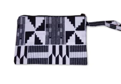 Afrikaanse wax print Make-up tasje / handtasje / etui / potloden mapje / pennentasje - Zwart / wit kente