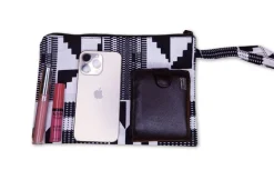 Afrikaanse wax print Make-up tasje / handtasje / etui / potloden mapje / pennentasje - Zwart / wit kente