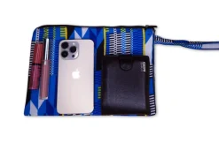 Afrikaanse wax print Make-up tasje / handtasje / etui / potloden mapje / pennentasje - Blauw Kente