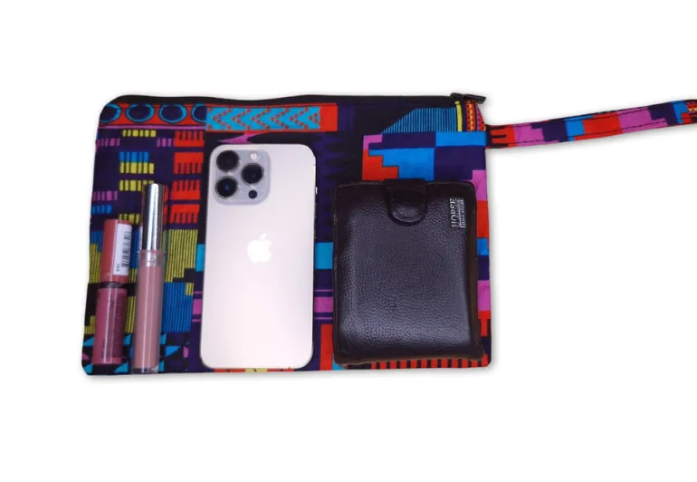 Afrikaanse wax print Make-up tasje / handtasje / etui / potloden mapje / pennentasje - Paars / Roze kente
