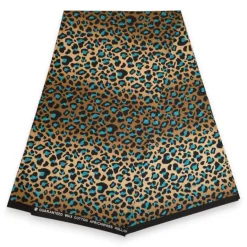 Afrikaanse wax print stof - Beige Turkoois Leopard Spots - 100% katoen