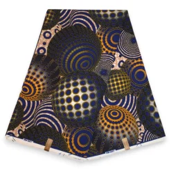 Afrikaanse wax print stof - Blauw Oranje Cosmic Orb Pattern - 100% katoen