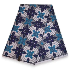 Afrikaanse wax print stof - Blauw Lichtblauw Floral Geometry - Polycotton
