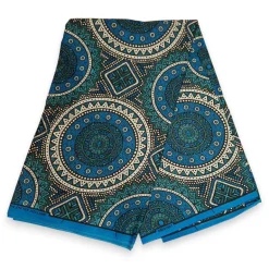 Afrikaanse wax print stof - Blauw en Petrol Sacred Circle Patterns - 100% katoen