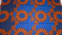 Afrikaanse wax print stof - Blauw Oranje Sun Disc - 100% katoen