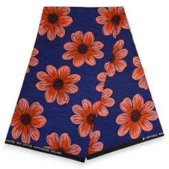 Afrikaanse wax print stof - Blauw Roze Flowerbeds - 100% katoen