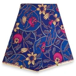 Afrikaanse wax print stof - Blauw Roze Pomegranate Garden - 100% katoen