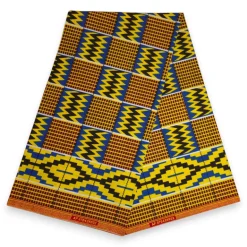 Afrikaanse wax print stof - Blauwe Kente Print Zigzag Ghana - 100% katoen