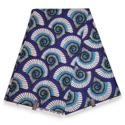 Afrikaanse wax print stof - Blauw Wit Spiral Shells - Polycotton