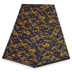 Afrikaanse wax print stof - Blauw Bogolan Geometry - 100% katoen