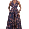 Afrikaanse wax print stof - Blauw Bruin Navy Paisley Sun - 100% katoen