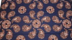 Afrikaanse wax print stof - Blauw Bruin Navy Paisley Sun - 100% katoen