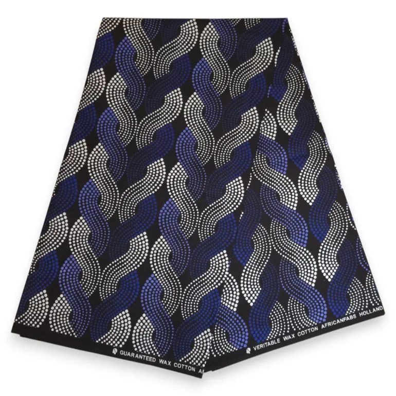 Afrikaanse wax print stof - Blauw Wit Wave Pattern - 100% katoen