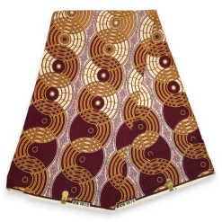 Afrikaanse wax print stof - Bordeauxrood Beige Retro Circles - 100% katoen