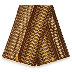 Afrikaanse wax print stof - Bruin Crème Geo Dot Stripe - 100% katoen