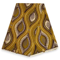 Afrikaanse wax print stof - Geel Bruin Ancient Leaf Geometry - 100% katoen