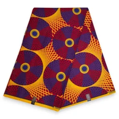Afrikaanse wax print stof - Geel Paars Royal Fans - Polycotton
