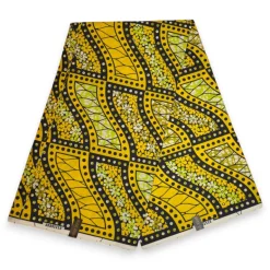 Afrikaanse wax print stof - Geel Zwart Sunlit Mosaic - Polycotton