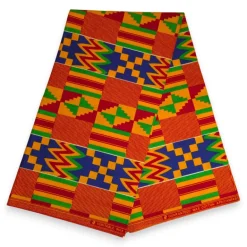 Afrikaanse wax print stof - Geel Blauw Kente Print Ghana - 100% katoen