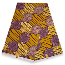 Afrikaanse wax print stof - Geel Maple Leaf - 100% katoen