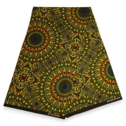 Afrikaanse wax print stof - Geel Olijfgroen Savanna Sun - 100% katoen
