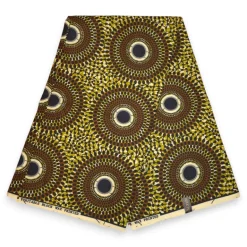 Afrikaanse wax print stof - Goud Bruin Solar Discs - Polycotton