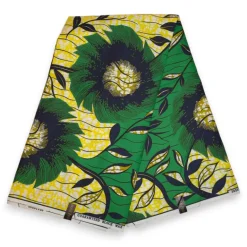 Afrikaanse wax print stof - Groen Geel Tropical Bloom - Polycotton
