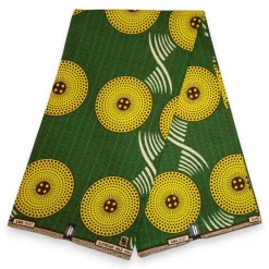 Afrikaanse wax print stof - Groen en Geel Radiant Sun Spirals - 100% katoen