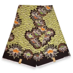Afrikaanse wax print stof - Groen Zwart Lotus Border - 100% katoen