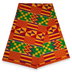 Afrikaanse wax print stof - Groen Rood Kente Print Ghana - 100% katoen