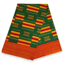 Afrikaanse wax print stof - Groen Pan Africa Kente Print Ghana - 100% katoen