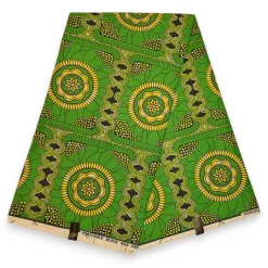 Afrikaanse wax print stof - Groen Geel Sunburst Garden - Polycotton
