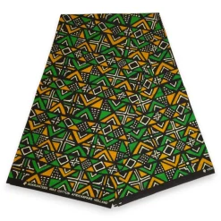 Afrikaanse wax print stof - Groen Bogolan Geometry - 100% katoen